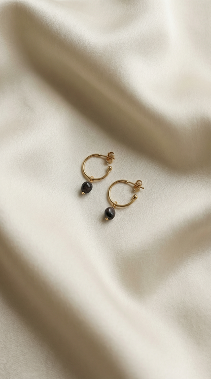 18k Gold Plated Sterling Silver Hoops set with Onyx