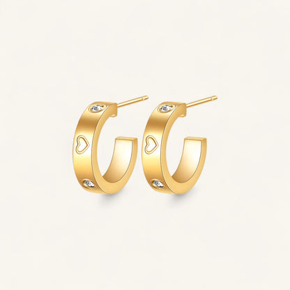 Amoura Hoop Earrings, 18K Gold Hoops, Stainless Steel Earrings, Heart Etched Hoops, CZ Hoop Earrings, Gold Plated Hoops, Romantic Earrings, Everyday Jewellery