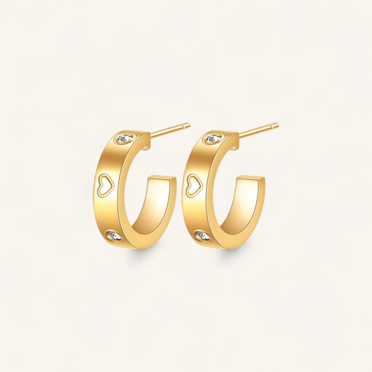 Amoura Hoop Earrings, 18K Gold Hoops, Stainless Steel Earrings, Heart Etched Hoops, CZ Hoop Earrings, Gold Plated Hoops, Romantic Earrings, Everyday Jewellery