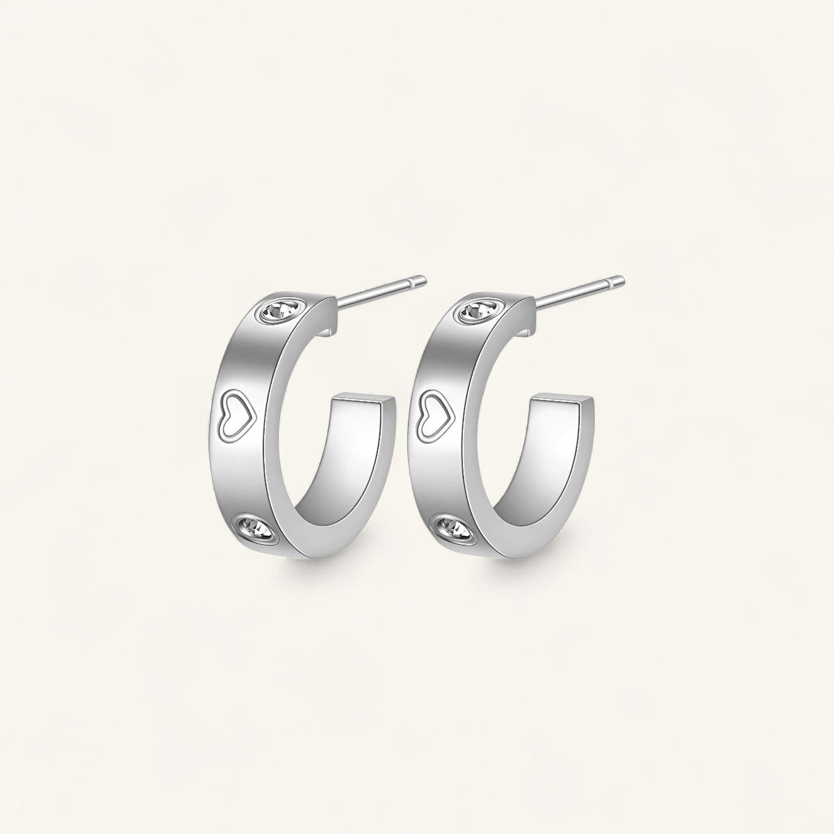 amoura hoop earrings, 18k gold hoops, stainless steel earrings, heart etched hoops, cz hoop earrings, gold plated hoops, romantic earrings, everyday jewellery