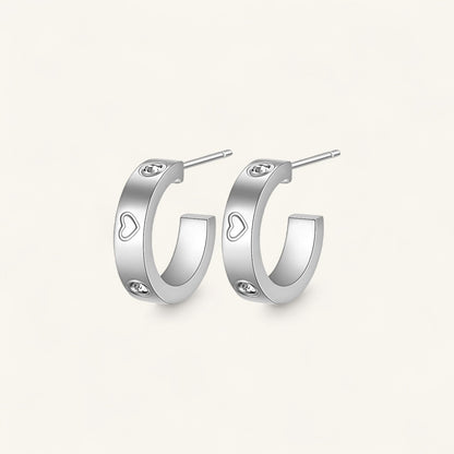Amoura Hoop Earrings, 18K Gold Hoops, Stainless Steel Earrings, Heart Etched Hoops, CZ Hoop Earrings, Gold Plated Hoops, Romantic Earrings, Everyday Jewellery