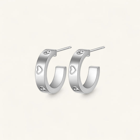 Amoura Hoop Earrings, 18K Gold Hoops, Stainless Steel Earrings, Heart Etched Hoops, CZ Hoop Earrings, Gold Plated Hoops, Romantic Earrings, Everyday Jewellery