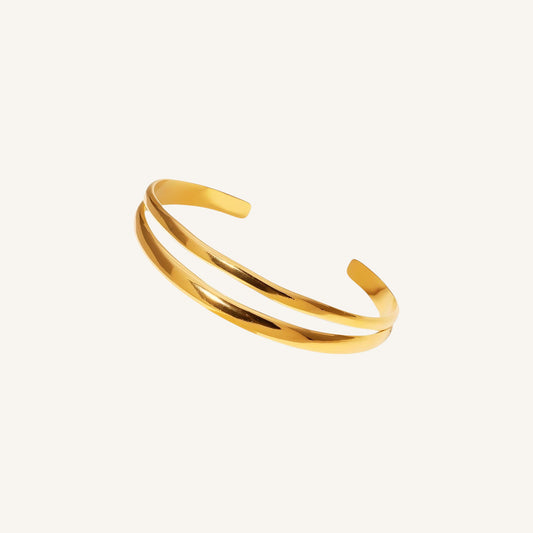 Emma Bangle, 18K Gold Bangle, Stainless Steel Bangle, Gold Plated Bracelet, Double Band Cuff, Women’s Open Cuff Bangle, Hypoallergenic Jewellery, Durable Stainless Steel Jewellery, Black Leopard Jewellery EMMA Bangle | EMMA Gold Bangle | Minimalist EMMA Jewellery | Elegant EMMA Bracelet | Black Leopard EMMA Bangle
