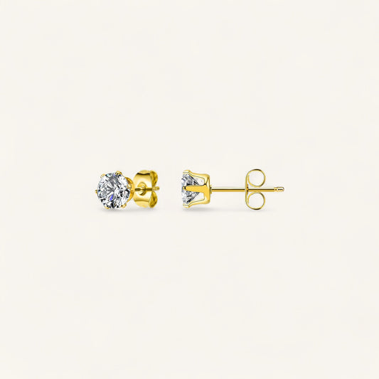 Evie Stud Earrings, 18K Gold Studs, Stainless Steel Earrings, Solitaire Stud Earrings, CZ Stud Earrings, Gold Plated Jewellery, Classic Studs, Everyday Earrings, Elevate your style with the 'AVA' Stud Earrings by Black Leopard Jewellery — timeless elegance and subtle luxury for every occasion.