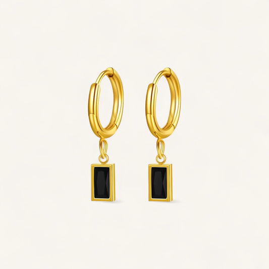 Valentina Hoops, 18K Gold Hoops, Stainless Steel Earrings, Gold Plated Hoops, Resin Pendant Earrings, Black Hoop Earrings, Emerald Green Hoops, Lightweight Jewellery, Black Leopard Jewellery VALENTINA Hoop Earrings | VALENTINA Gold Hoops | Elegant VALENTINA Earrings | Minimalist VALENTINA Jewellery | Black Leopard VALENTINA Earrings